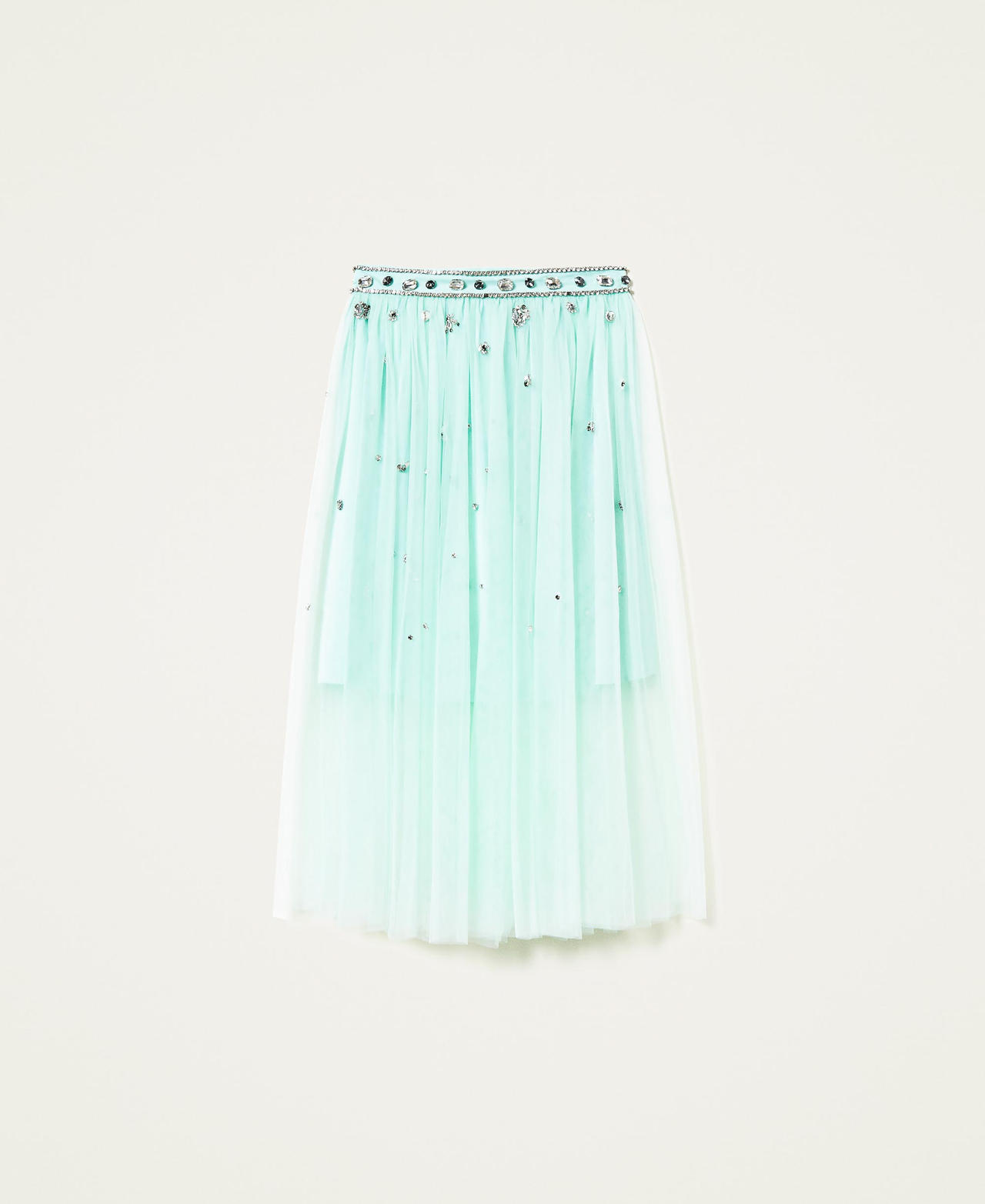 Tulle skirt with handmade embroidery "Lichen” Green Woman 222AP2361-0S