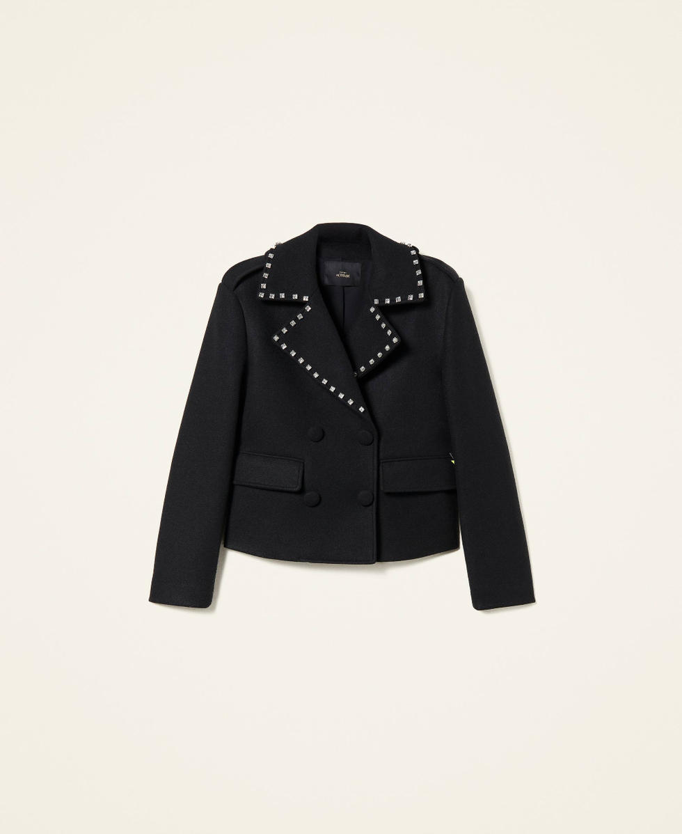 Wool cloth pea coat with embroideries