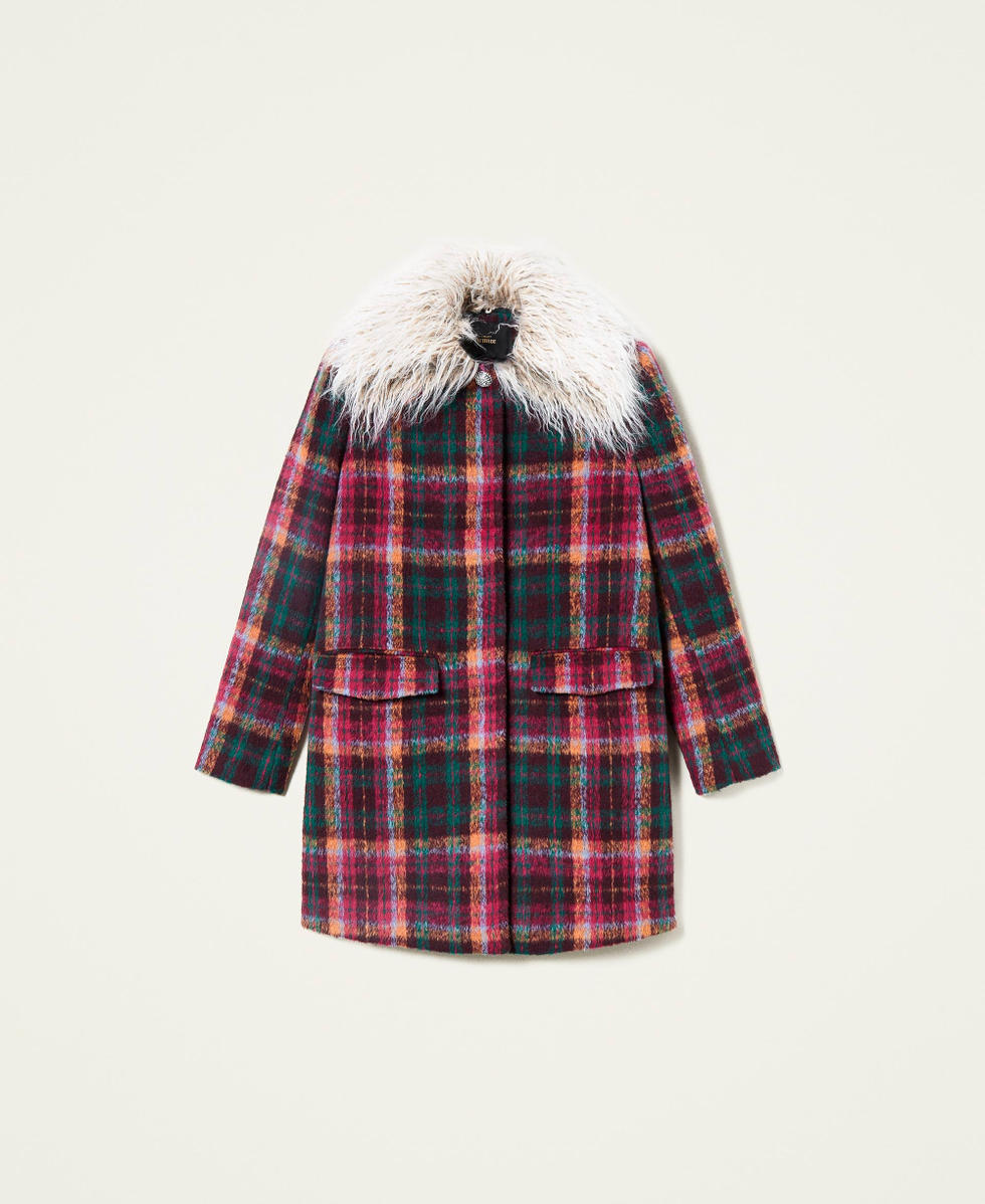 Manteau femme en tweed vert à carreaux rouges Élégance