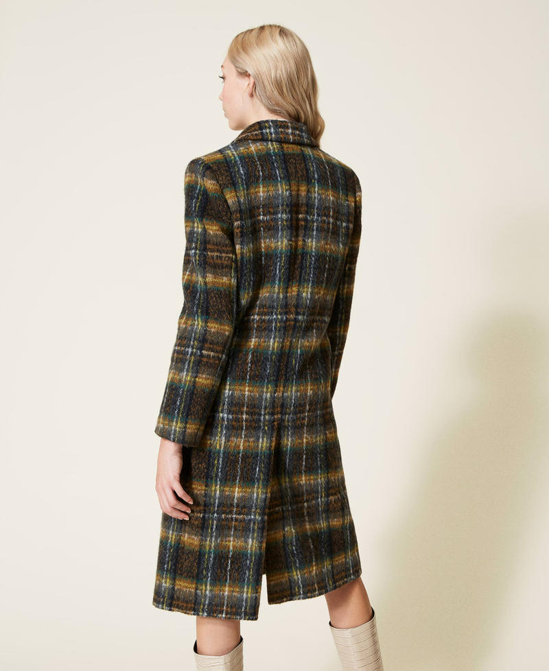 Chequered wool cloth long coat