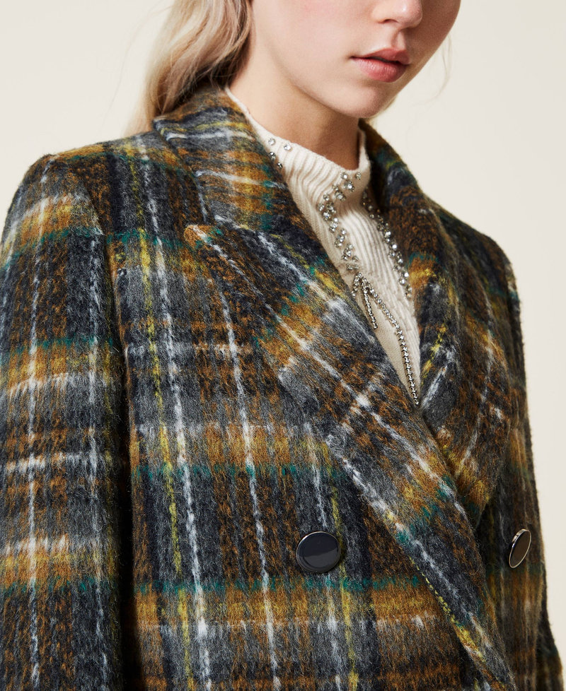 Chequered wool cloth long coat