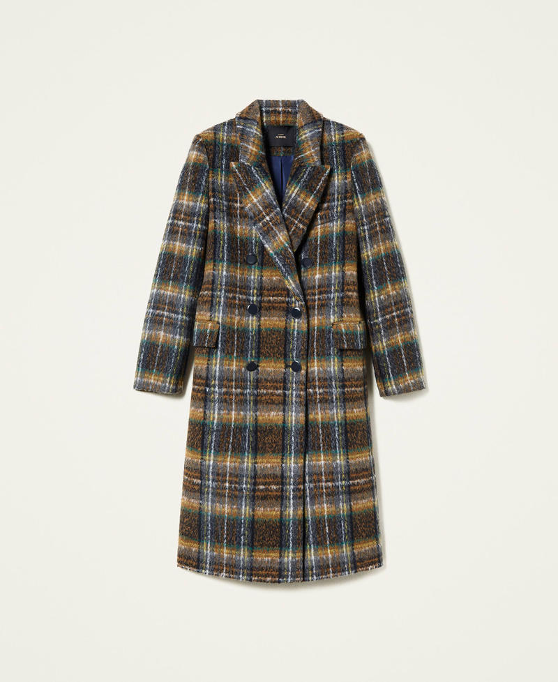 Chequered wool cloth long coat