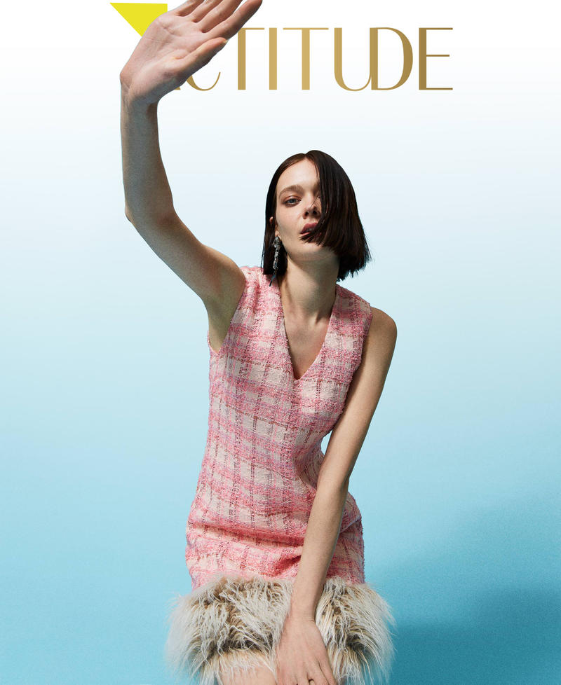 Fitted boucl&eacute; dress with faux fur