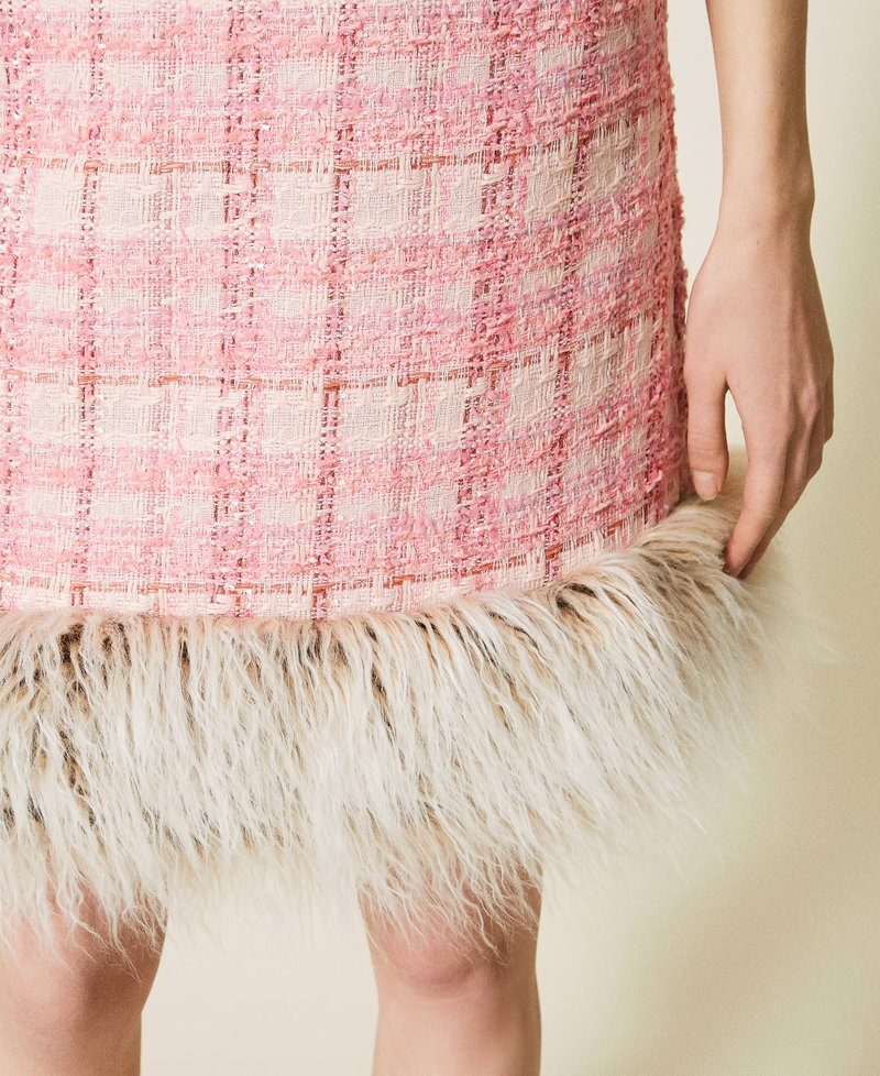 Fitted boucl&eacute; dress with faux fur