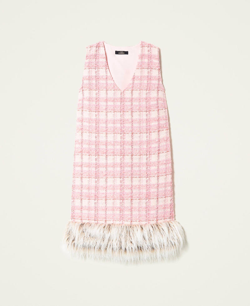Fitted bouclé dress with faux fur "Icing" Pink Bouclé Woman 222AP2390-0S