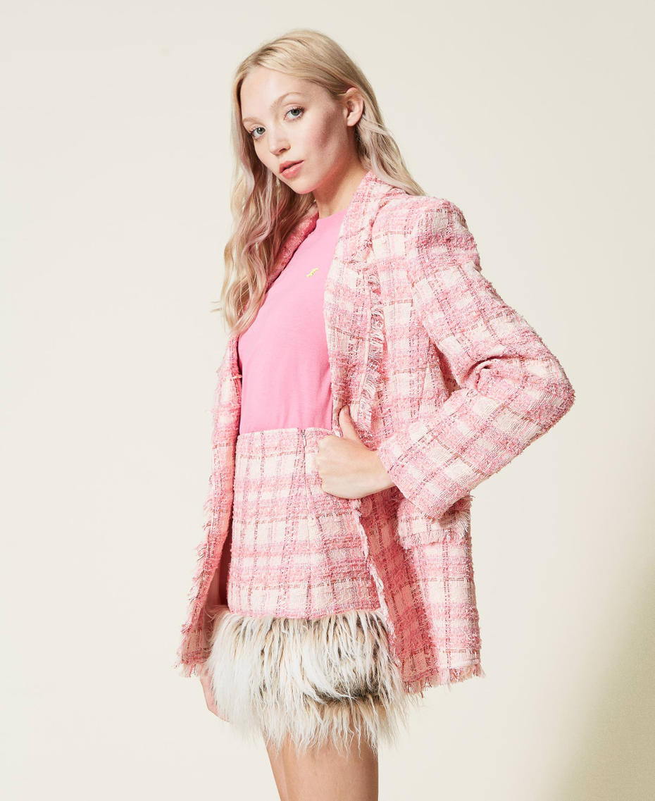 Boucl&eacute; mini dress with faux fur