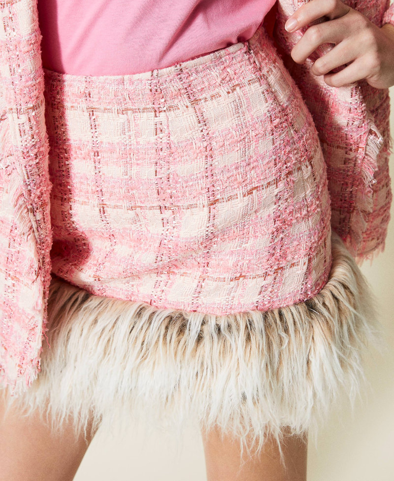 Bouclé mini dress with faux fur "Icing" Pink Bouclé Woman 222AP2392-06