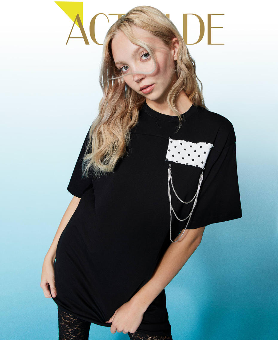 Dress with polka dot insert