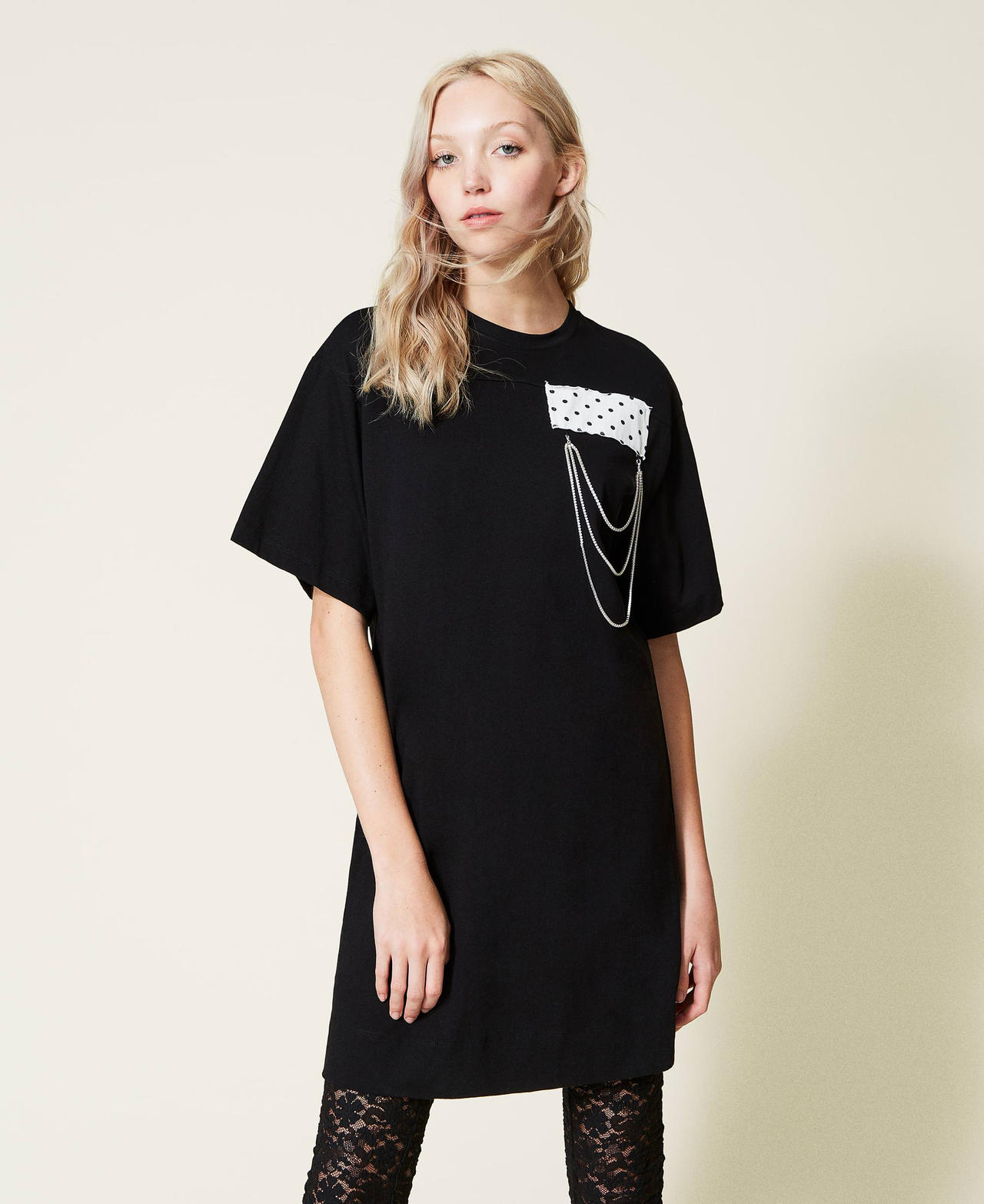 Dress with polka dot insert