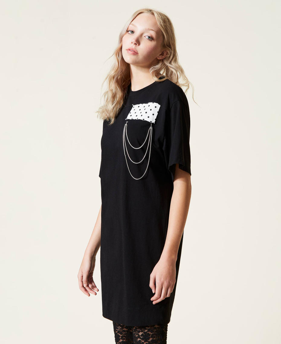 Dress with polka dot insert