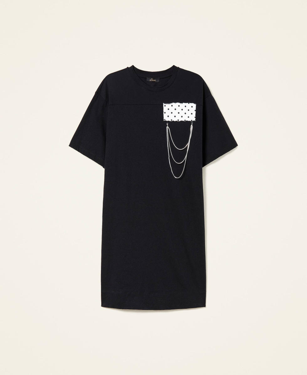 Dress with polka dot insert