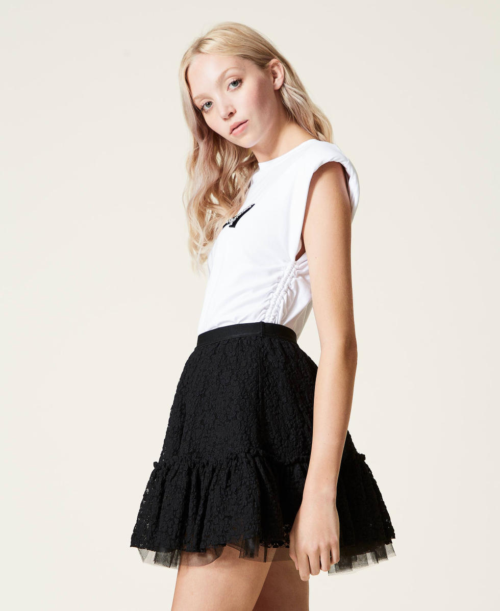 Lace and tulle mini skirt Woman, Black | TWINSET Milano
