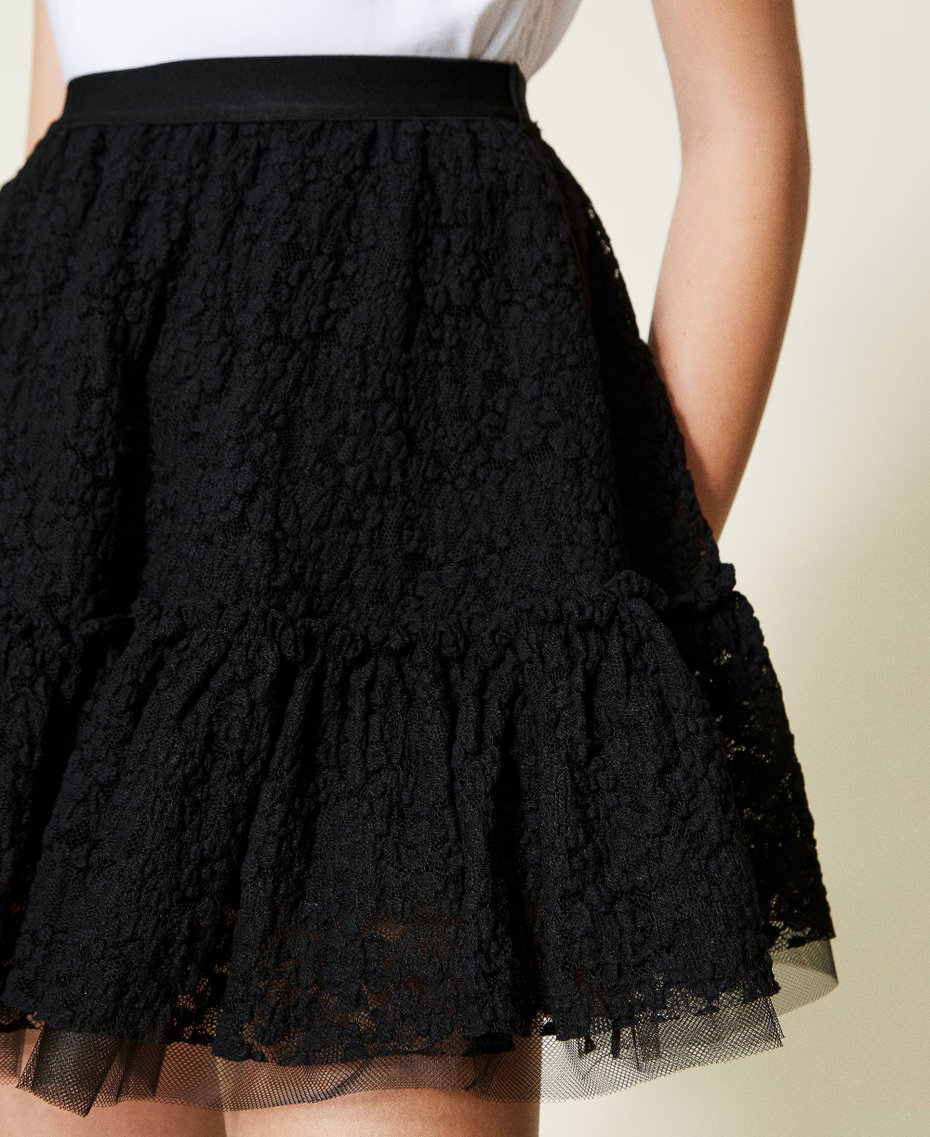 Lace and tulle mini skirt Black Woman 222AP2484-05