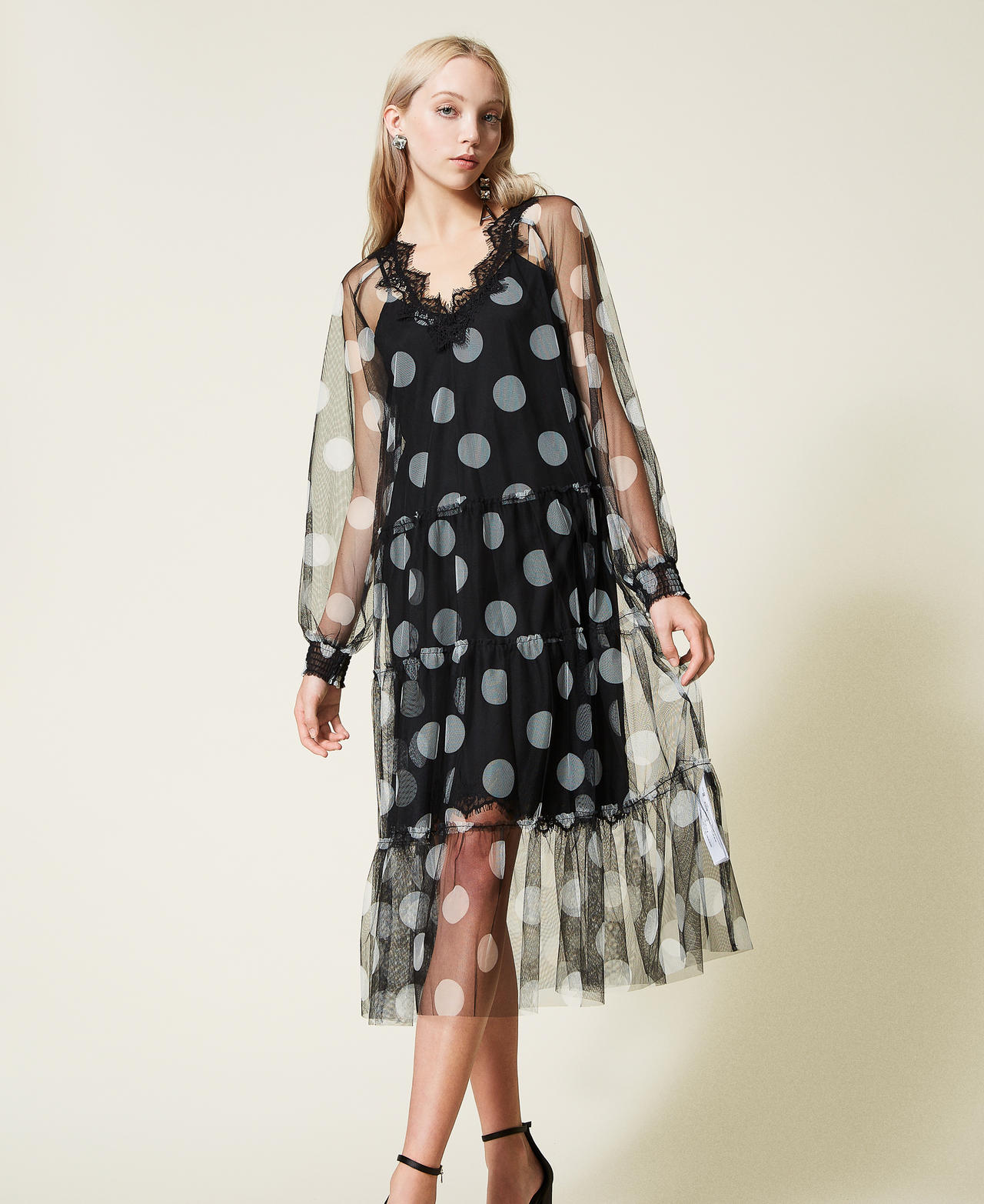 The Midnight Romance Polka Dot Print Midi Dress