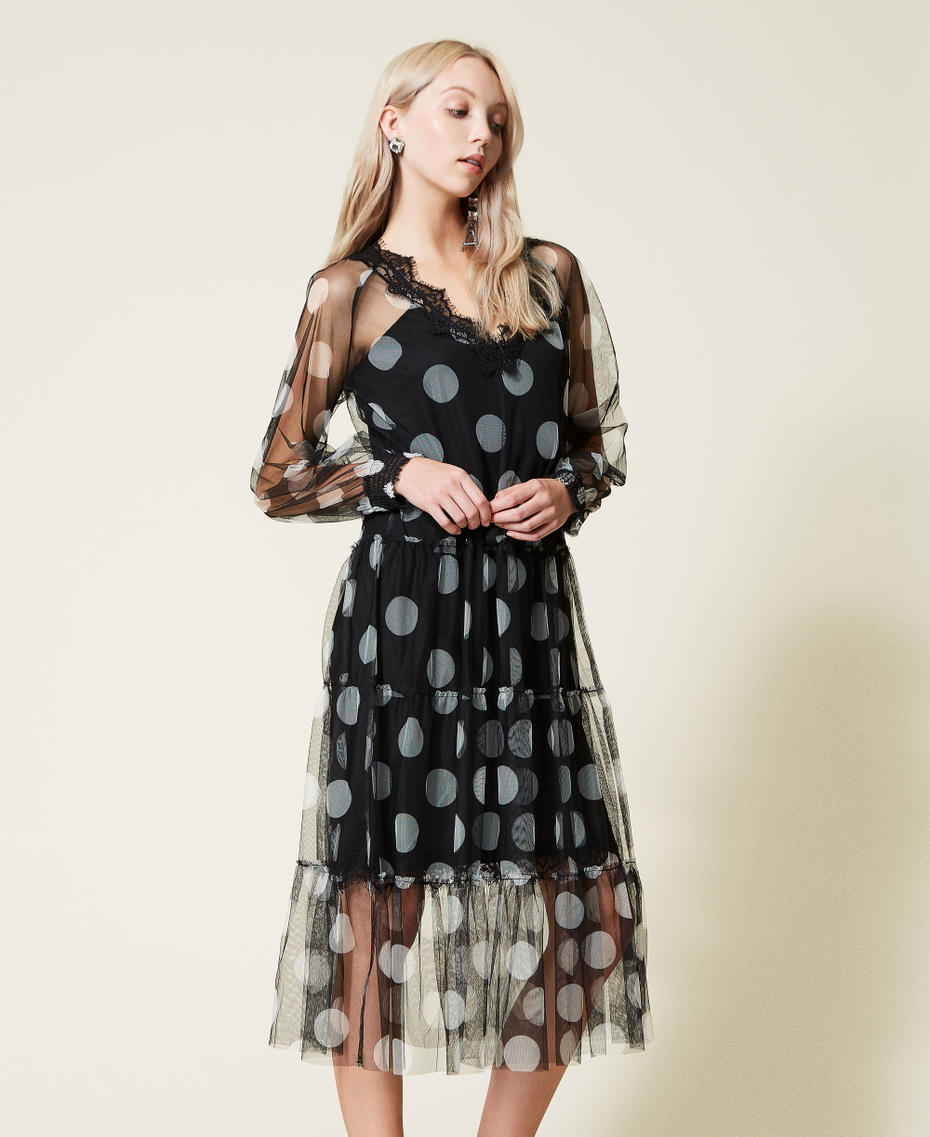 Polka dot tulle midi dress