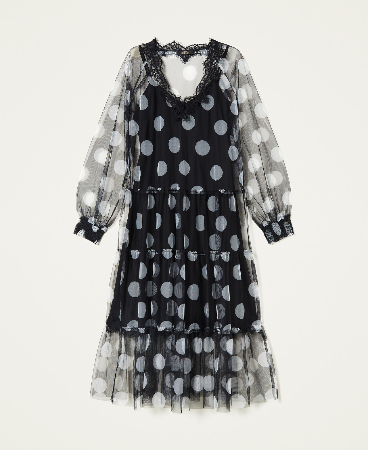 Mix Silk Print Dot Tulle Dress