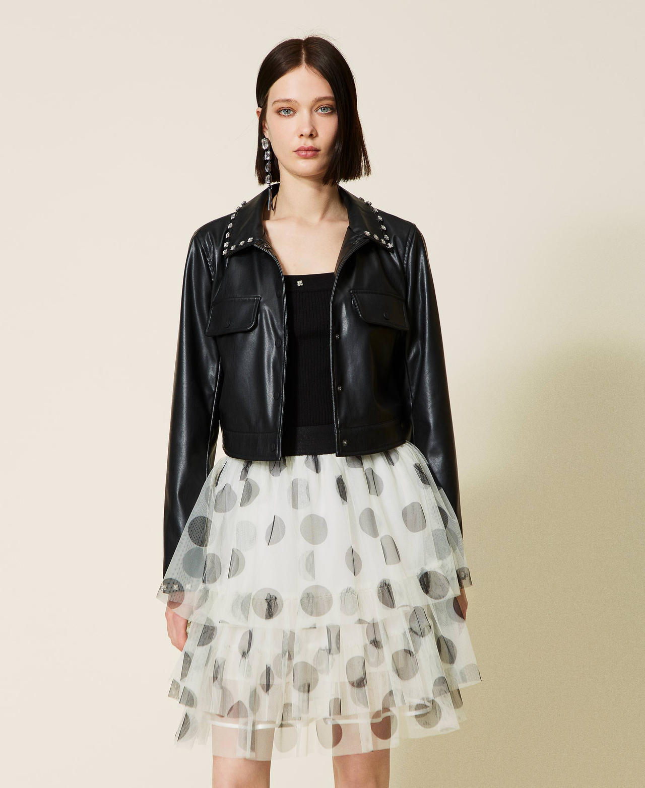 Polka dot tulle mini skirt