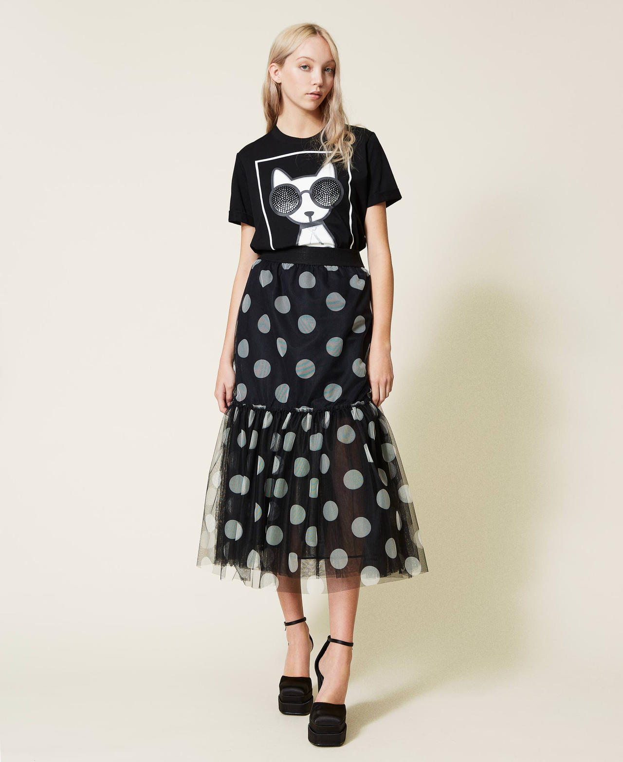 Gonna lunga in tulle a pois