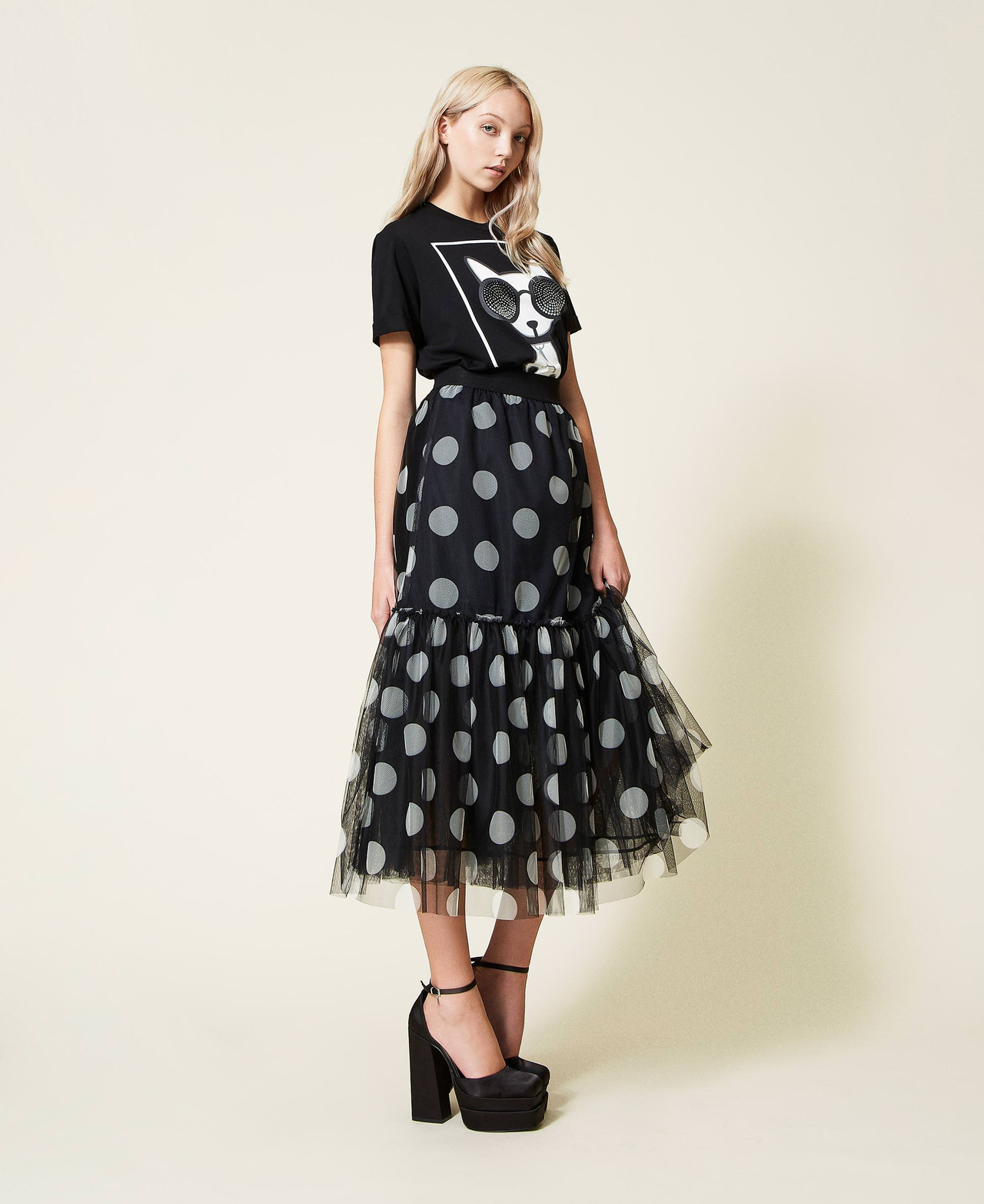 Polka dot tulle long skirt Woman