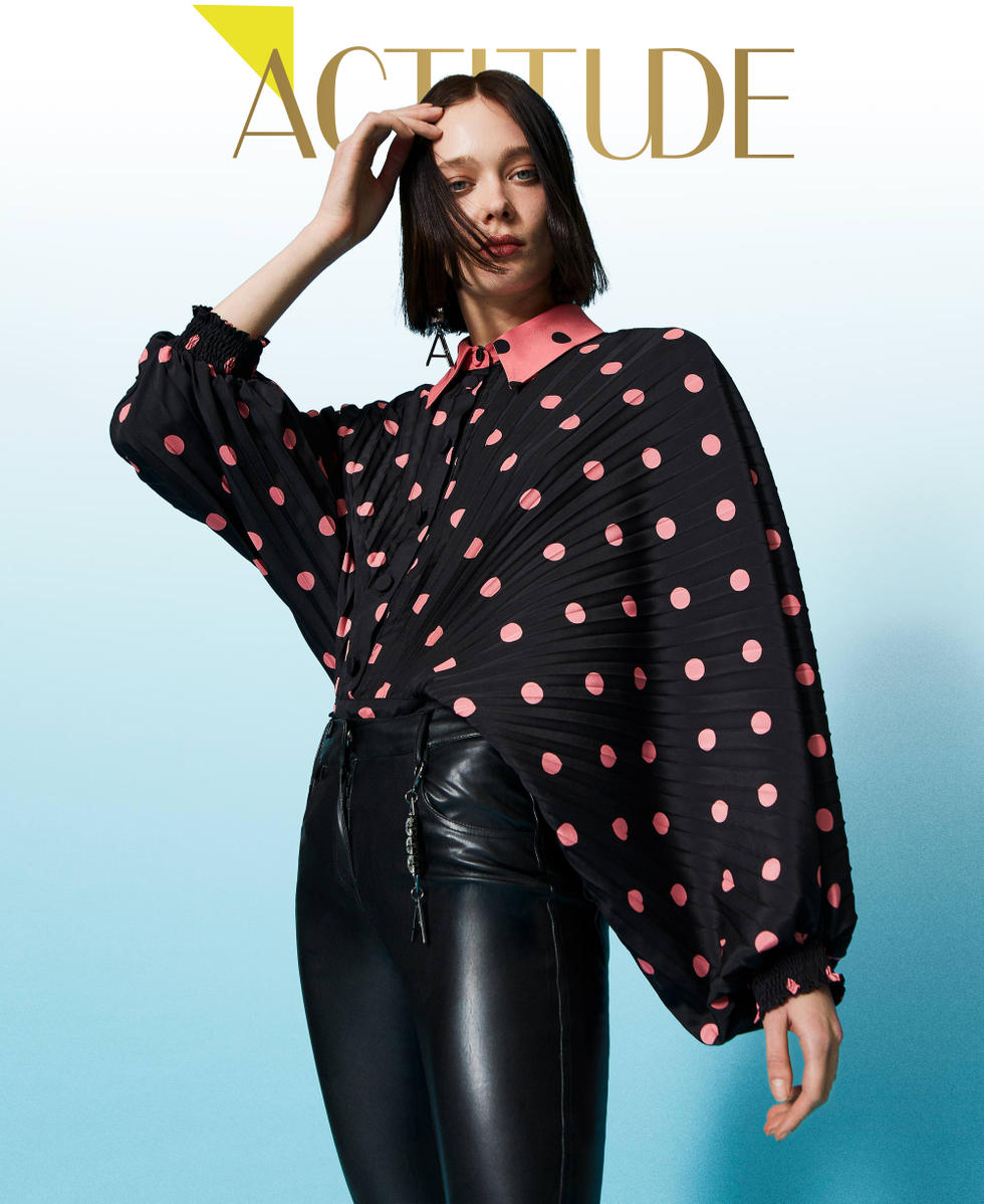 Pleated shirt with polka dot print