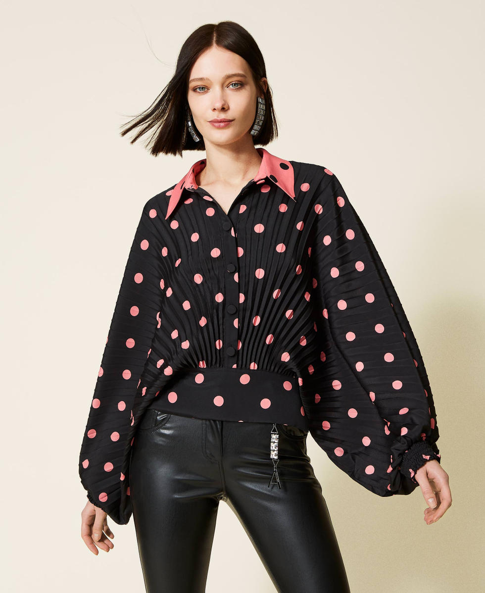 Pleated shirt with polka dot print