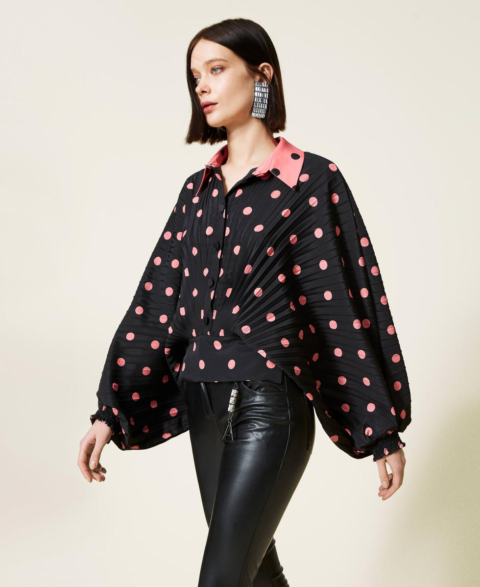 Pleated shirt with polka dot print