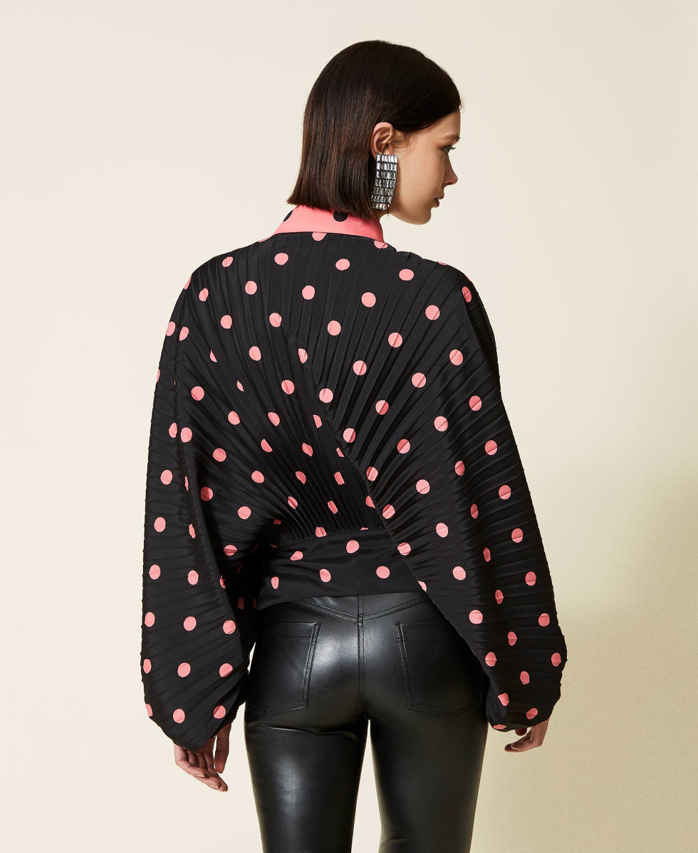 Pleated shirt with polka dot print