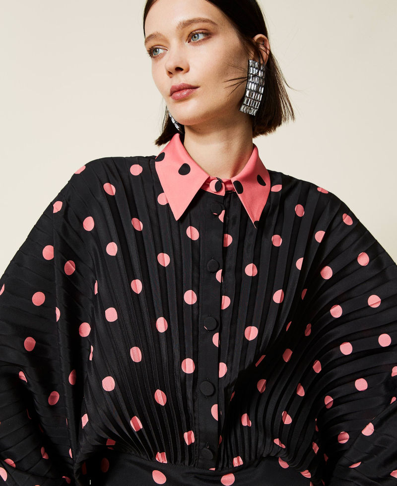 Pleated shirt with polka dot print Black / Confetti Polka Dot Print Woman 222AP2600-05