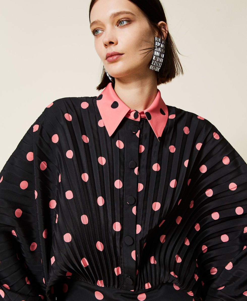 Pleated shirt with polka dot print