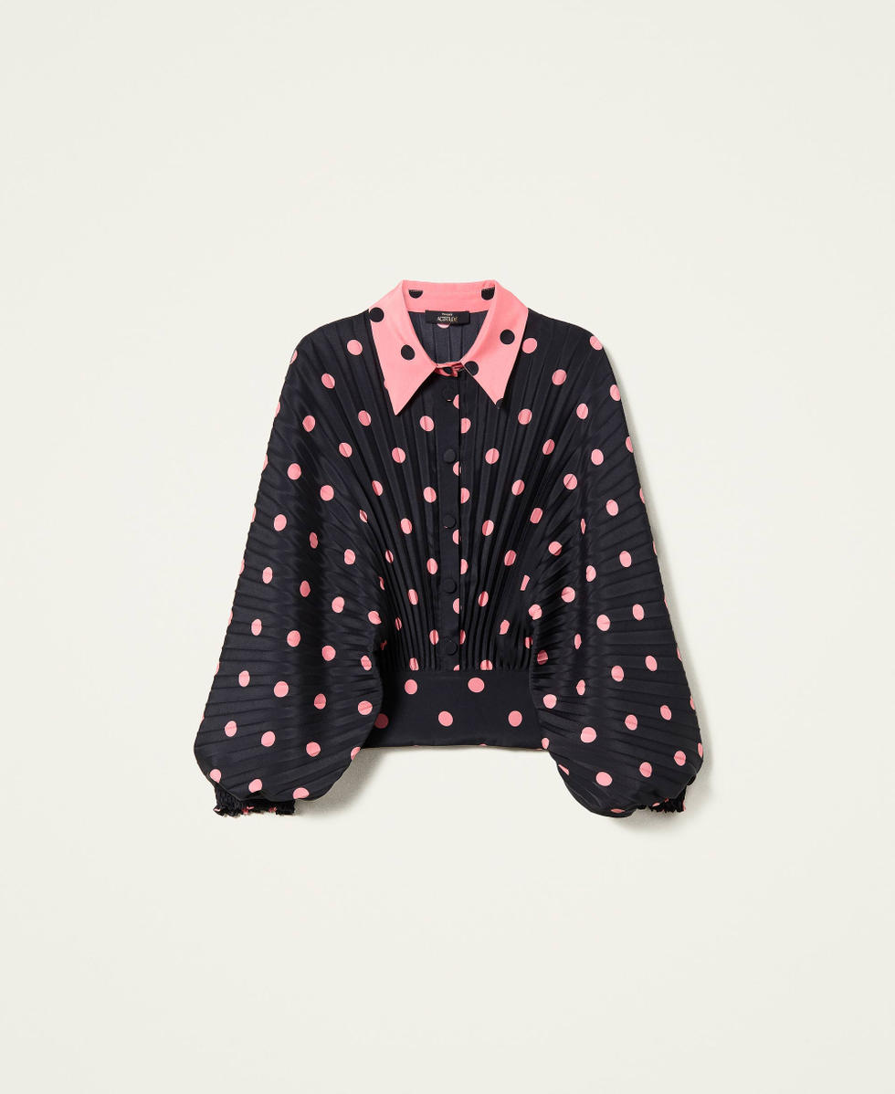 Pleated shirt with polka dot print