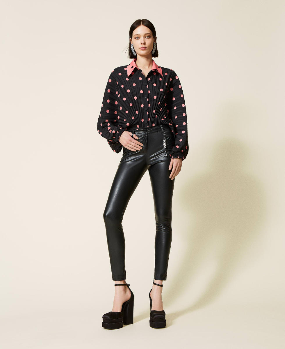 Pleated shirt with polka dot print
