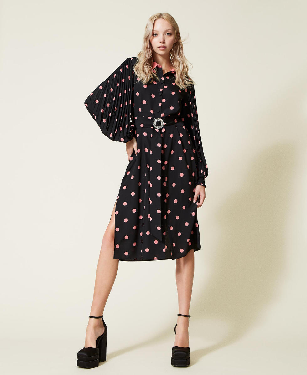 Black polka dot shirt dress outlet