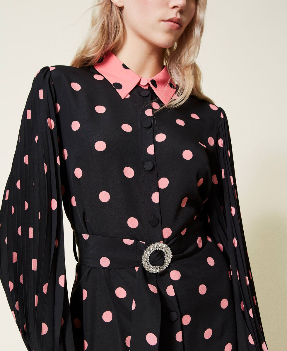 Vestido camisero estampado de lunares Negro | TWINSET Milano