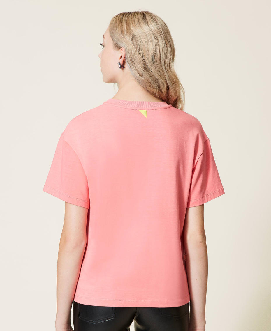 T-shirt with bustier-effect polka dot insert
