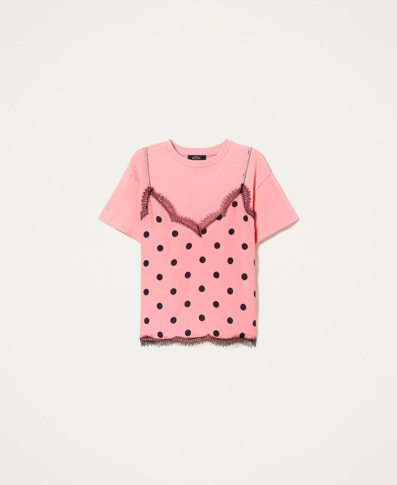 T-shirt dos en dentelle à pois [NOIR] main image 0