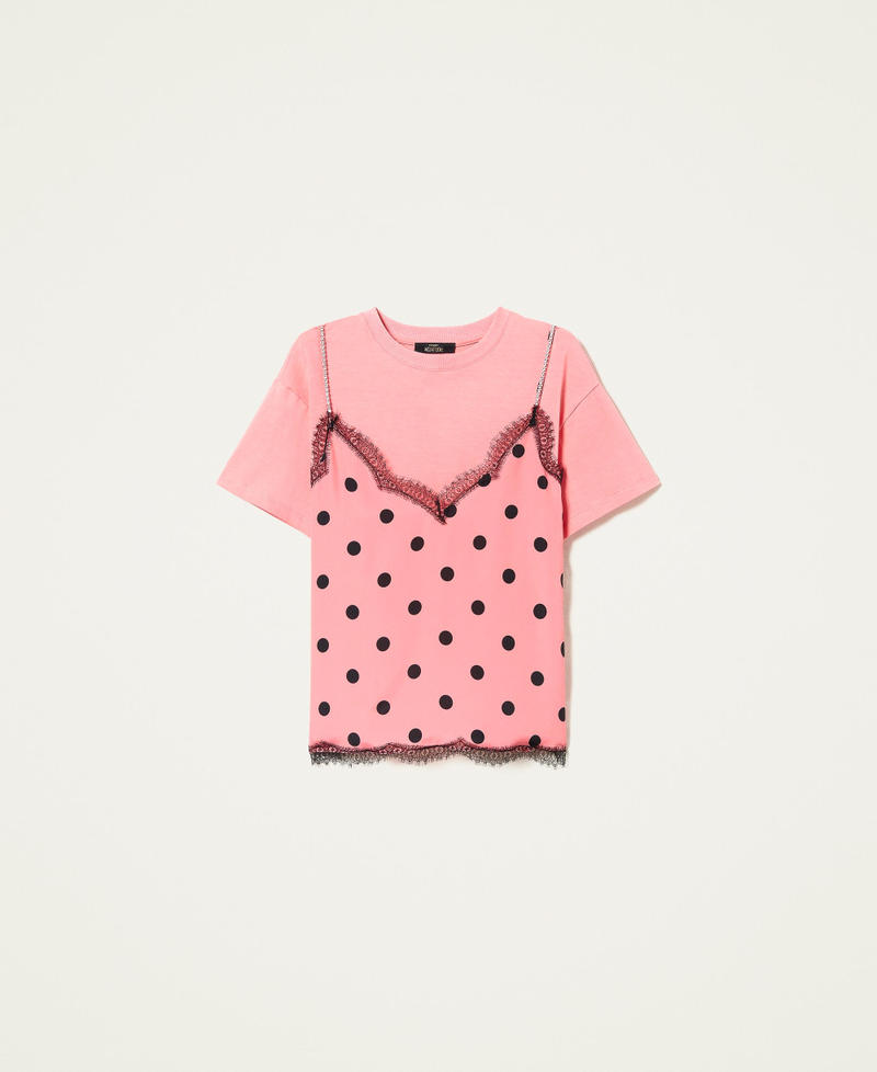 T-shirt with bustier-effect polka dot insert Confetti / Black Polka Dot Print Woman 222AP2603-0S