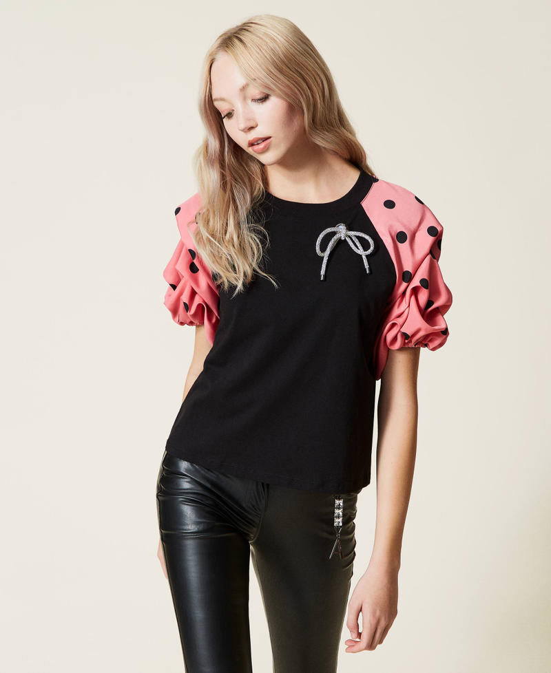Blouse with polka dot sleeves