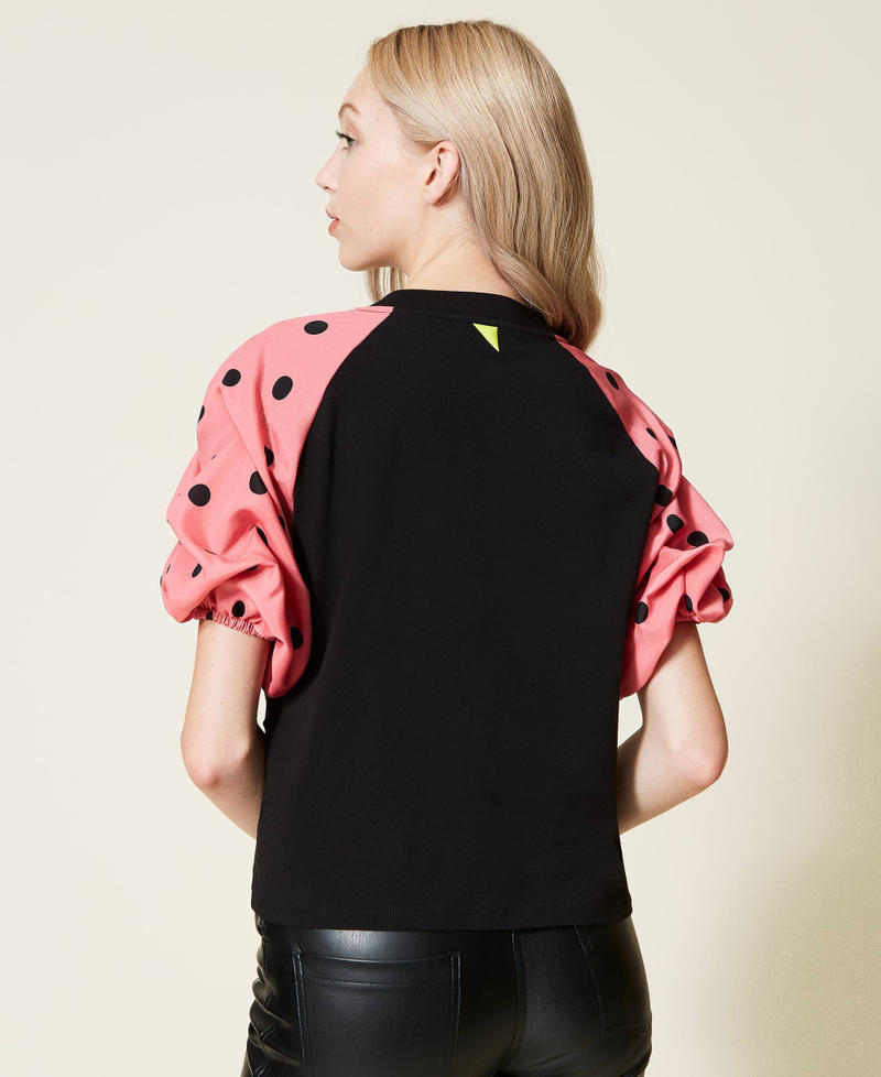 Blouse with polka dot sleeves Two-tone Black / Confetti Polka Dot Print Woman 222AP2604-04