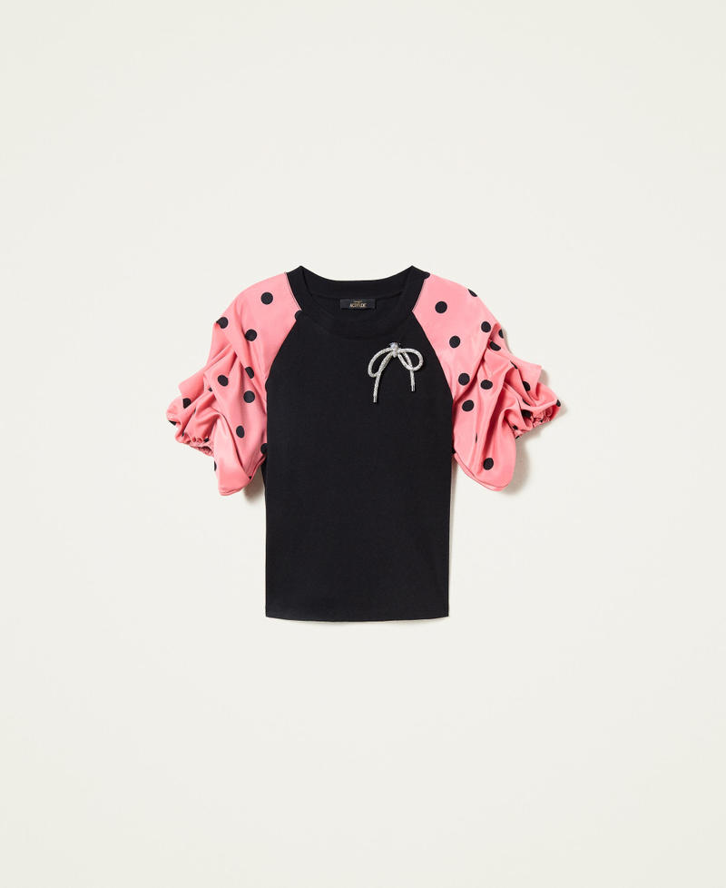 Blouse with polka dot sleeves