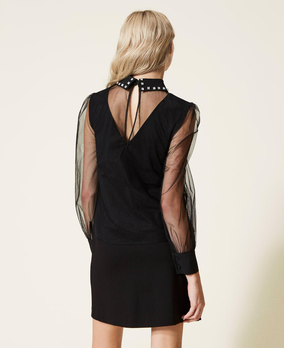 Короткое платье и блузка из тюля с вышивкой Черный женщина 222AP2652-05