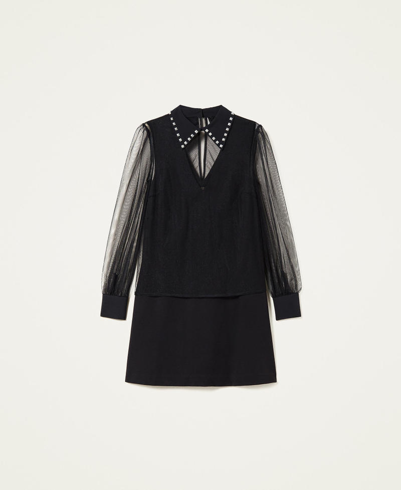 Robe courte et blouse en tulle avec broderies Noir Femme 222AP2652-0S