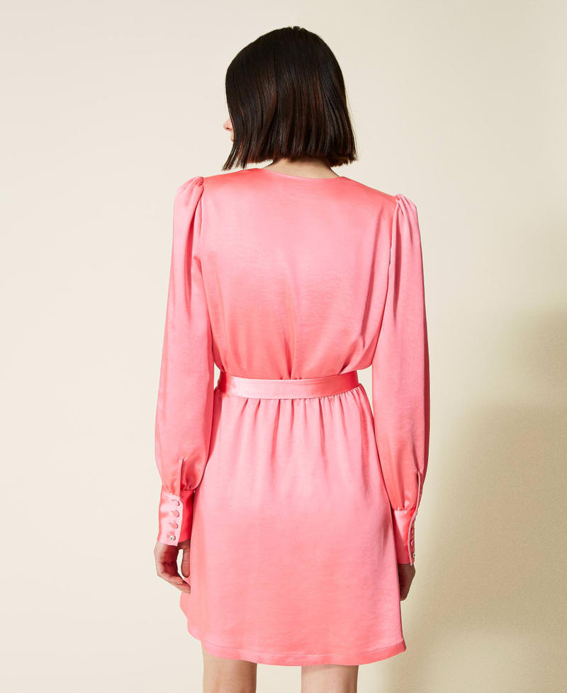 Satin dress with belt Fluorescent Pink Woman 222AP2664-05