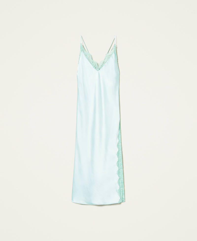 Атласное платье-комбинация с кружевом и разрезом Зеленый "Лишайник" женщина 222AP266E-0S