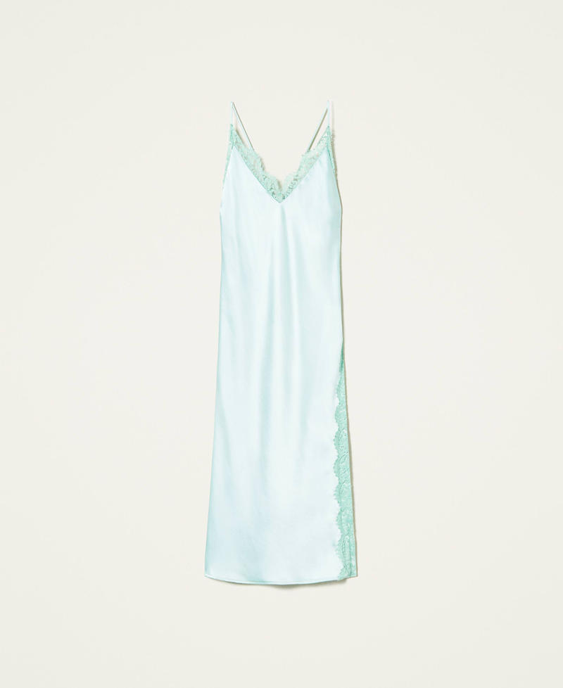 Satin slip dress with lace and slit