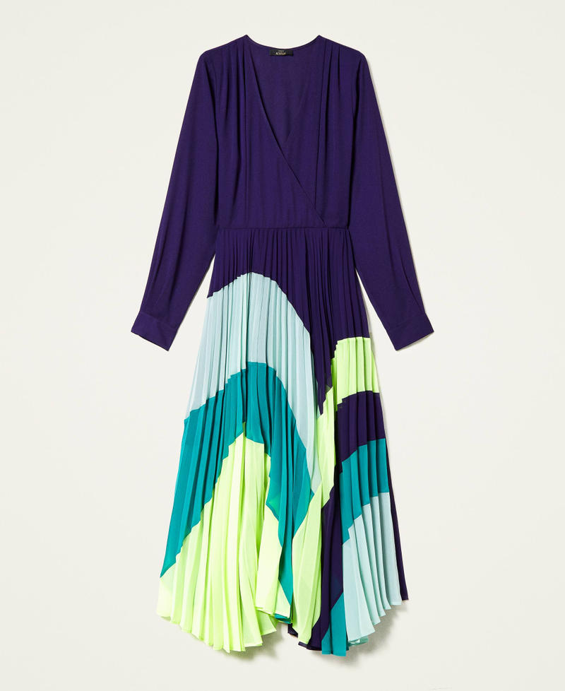Kleid mit Plisseerock in Colorblock-Optik Multicolor „Indigo“-Violett / Neongelb Frau 222AP2693-0S