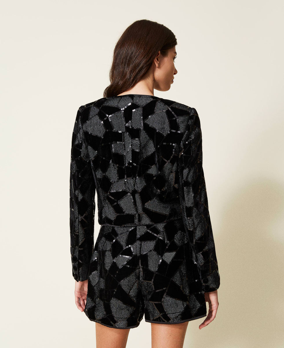 Blouson en velours avec broderie de sequins