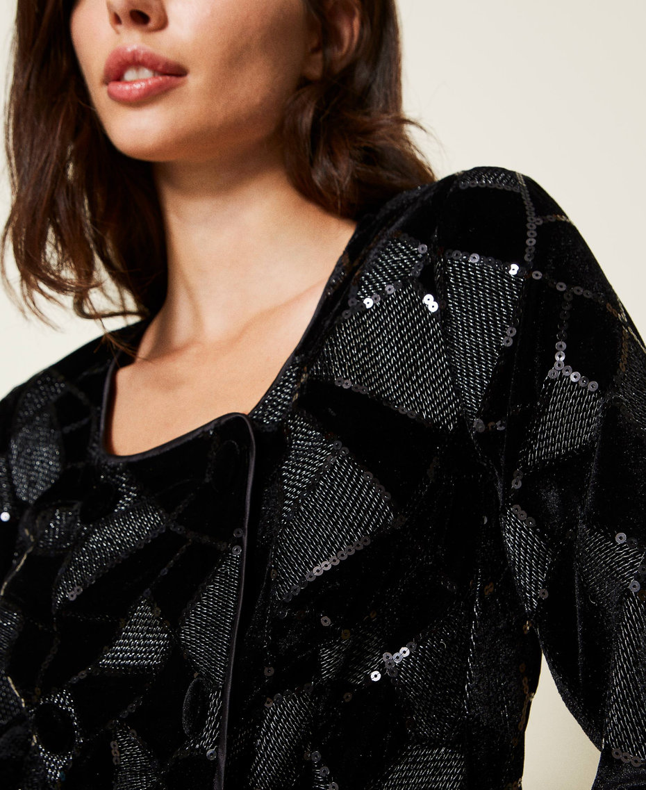 Velvet jacket with sequin embroidery Black Woman 222AP2700-05