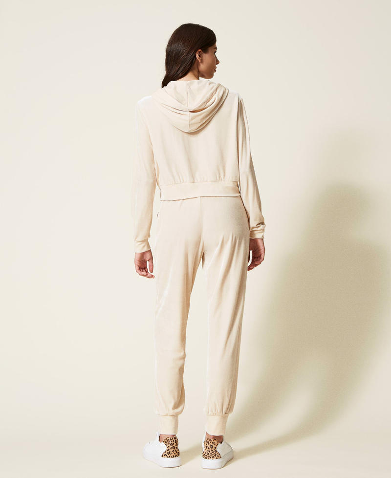 Chenille zipped hoodie and joggers "Parchment" Beige Woman 222AP270C-04