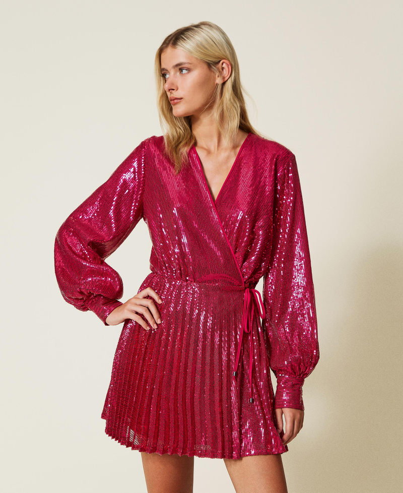 Full sequin wrap-around dress "Bright Rose” Pink Woman 222AP2710-02