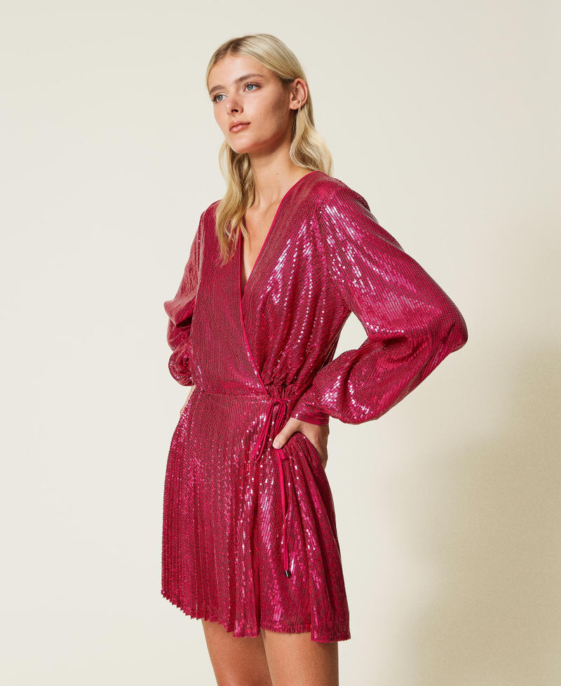 Full sequin wrap-around dress "Bright Rose” Pink Woman 222AP2710-03